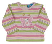 Růžovo-fialovo-zelené pruhované triko s motýlkem Topolino