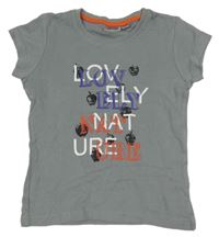 Sivé tričko s nápismi Alive