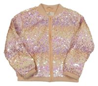 Meruňkovo-lila jarní šusťákový bomber s flitry H&M