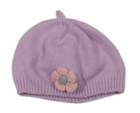 Lila pletený baret s 3D květem 