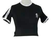 Dámské černé crop tričko s logem a bílým lemem GymKing 