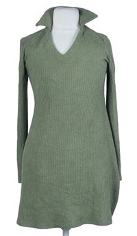 Dámská khaki žebrovaná úpletová třpytivá tunika s límečkem Topshop