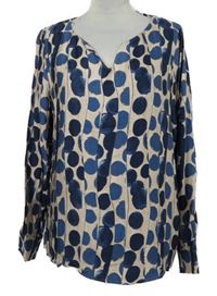 Dámská tmavomodro-béžová puntíkovaná halenka 