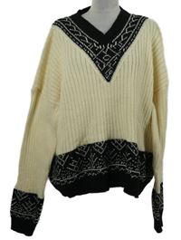 Dámský béžovo-černý vzorovaný svetr 