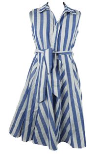 Dámske bielo-modré pruhované košeľové šaty s opaskom Apricot