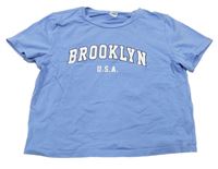 Modré crop tričko s nápisom Shein