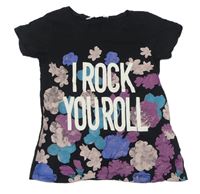 Čierne tričko s kvietkami a nápisom H&M