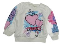 Biela ľahká mikina so srdiečkami a nápisom