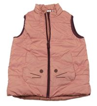 Ružová šušťáková zateplená vesta s mačkou kids