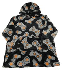 Černá chlupatá oversize mikina s ovladači a kapucí vel.122-140