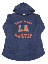 Tmavomodré melírované úpletové triko s nápisem a kapucí H&M