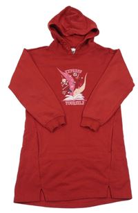 Červené teplákové šaty s obrázkem a kapucí Pocopiano