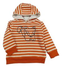 Červeno-béžová pruhovaná teplá mikina s liškou a kapucí Topomini