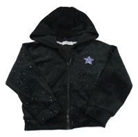 Čierna trblietavá zamatová prepínaci mikina s hviezdou a kapucňou Primark