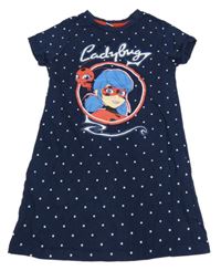 Tmavomodré bavlnené šaty s kouzelnou lienkou a bodkami