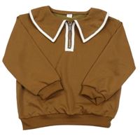 Hnedá crop mikina s golierikom