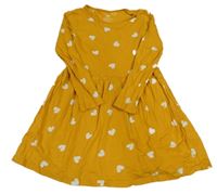 Okrové bavlnené šaty so srdiečkami H&M