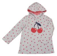 Sivá bodkovaná mikina s třešněmi a kapucňou Topolino