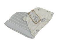 Nové - 2x - čepice modro-bílá pruhovaná + smotanová s obrázkami Mothercare