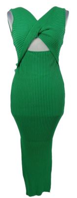 Dámské zelené žebrované pletené šaty s průřezem a rozparky Yu&me