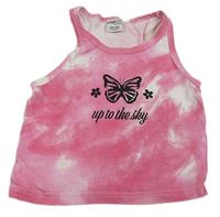 Ružový batikovaný crop top s motýlom Page one young