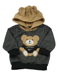 Tamvošedo-béžová mikina s medvídkem a kapucí 