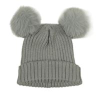 Šedá pletená čepice s bambulemi Matalan