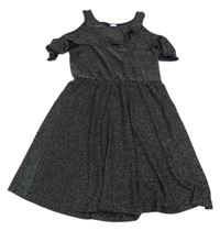 Čierne trblietavé šaty s volánikom Lindex