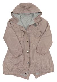 Pudrová šusťáková jarní parka s nášivkou a kapucí 