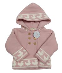 Nové - Světlerůžový propínací podšitý svetr s kachnami a kapucí Doňa Carmen