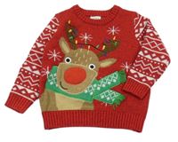 Červeno-vzorovaný svetr se sobem F&F