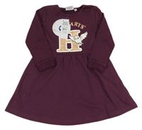 Nové - vínové teplákové šaty s Hedvikou - Harry Potter 