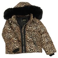 Hnedo-čierna vzorovaná šušťáková zimná bunda s kapucňou River Island