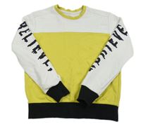 Bielo-žlutozeleno-čierna mikina s nápismi