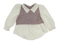 Bílá halenka se starorůžovo/šedou melírovanou žebrovanou úpletovou vestou SHEIN