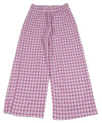 Růžovo-bílé kostkované volné kalhoty 
