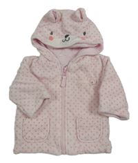 Růžová puntíkatá sametová propínací zateplená mikina s kapucí 