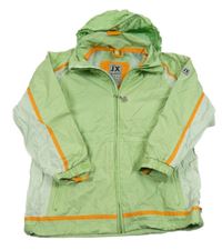 Světlezeleno-oranžová šusťáková jarní bunda s kapucí 