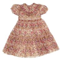 Bílo-růžovo-žluté květované tylové šaty Cococland