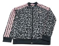 Černo-šedá leopardí sportovní propínací mikina Adidas