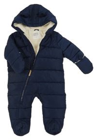 Tmavomodrá šusťáková prošívaná zimní kombinéza s kapucí F&F