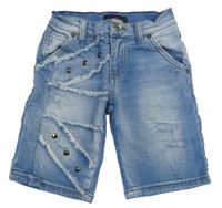 Světlemodré teplákové riflové kraťasy s cvočky 