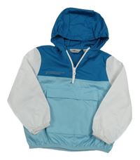 Modro-biela šušťáková vetrovka s nápisom a kapucňou Crane