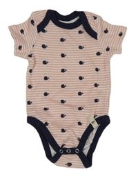 Svetloružová -biele pruhované body s velrybami a tmavomodrým lemem Kuniboo