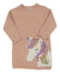 Růžové melírované pletené šaty s jednorožcem Primark