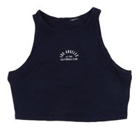 Tmavomodrý crop top s nápisom