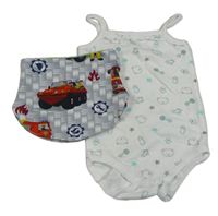 2set - Biele body s medvídky + šedo-bílý slinták so Samem