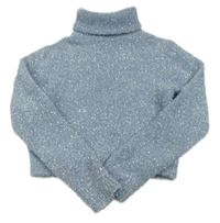 Světlemodro-strieborný chlpatý crop sveter s rolákom Zara