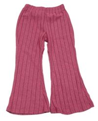 Ružovo-sivé melírované rebrované pletené flare nohavice