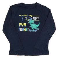 Tmavomodré triko s dinosaurem OVS